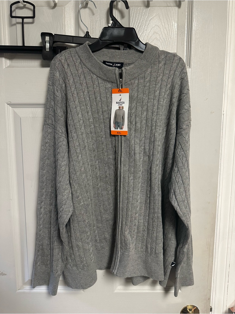 Nautica WomensGray Cable-Knit Zip Sweater
